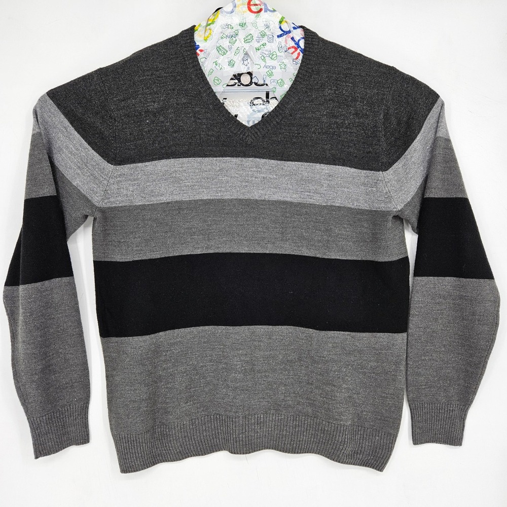Tricots St Raphael Sweater Mens Large Striped Pullover Gray Black Casual